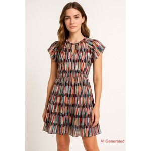 Marie Oliver Striped‎ Mini Dress Women's XS Multicolor Keyhole Casual Party Boho